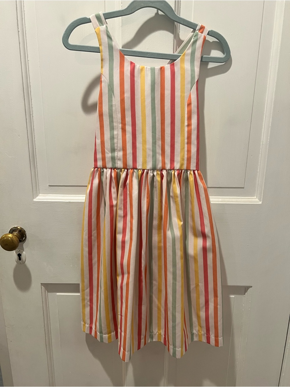 bella bliss Striped Sleeveless Dress in Pink, Orange, Yellow, Green